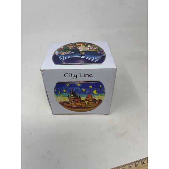 Vintage Sicherheitshinweis Glass Candle Holder CITY LINE Glowing Globes Praha - Picture 6 of 11